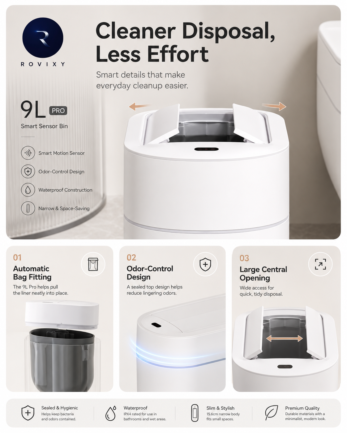 Rovixy Glide - Touch-Free Automatic Bin